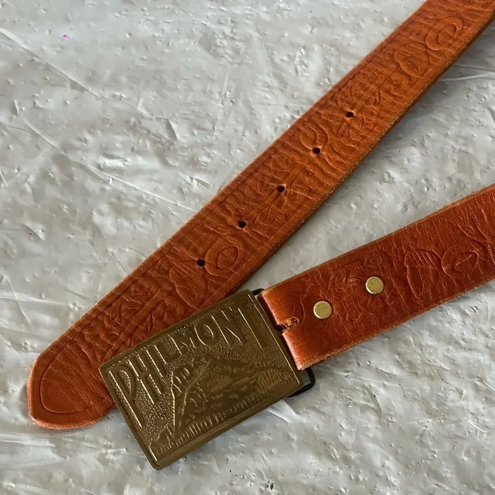Vintage PHILMONT Brown Leather Belt with Brass Buckle Sz:34